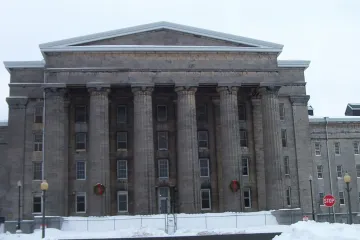 The columns of Old Main at the former Utica State Hospital